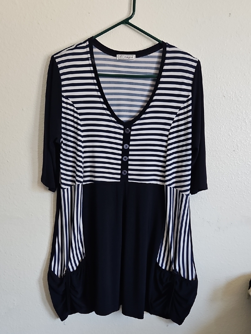 Magna Black and White Striped Tunic Top